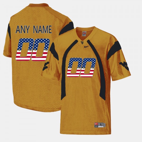 NCAA Men's Custom West Virginia Mountaineers Gold #00 Nike Stitched Football College US Flag Fashion Authentic Jersey RH23Z01UI